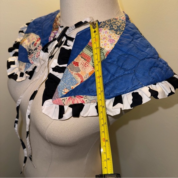 Psychic Outlaw Patchwork Quilted Colorful Blue Cow Statement Ruffle Collar - Picture 6 of 7